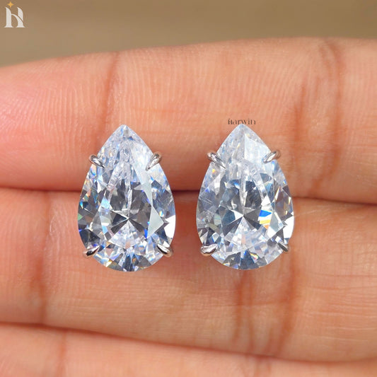 Large 11 TCW Pear Cut Moissanite Stud Earrings, Teardrop Solitaire Diamond Earrings
