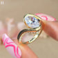 3.5 CT Oval Cut Half Bezel & Half Pave Set Moissanite Wedding Ring