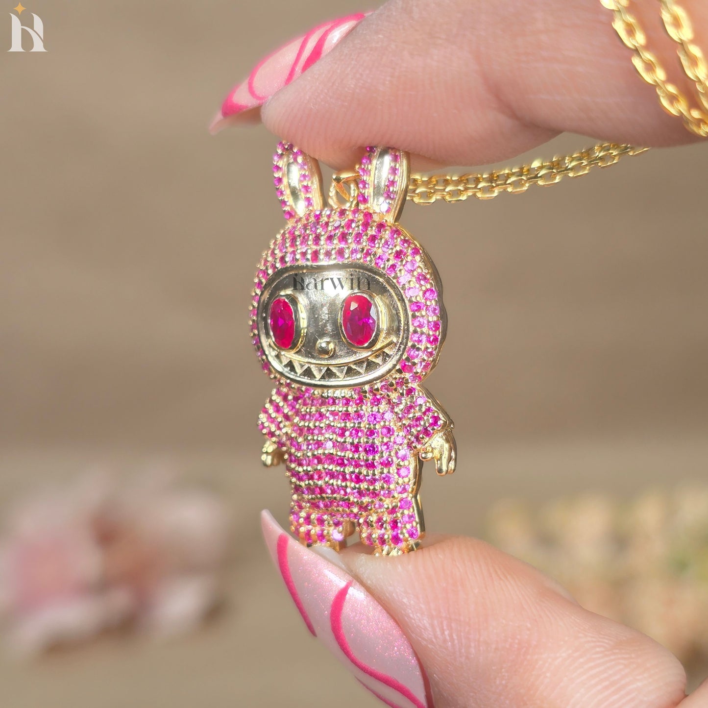 Pink CZ Diamond Teddy Bear Pendant | 925 Sterling Silver Bling Necklace