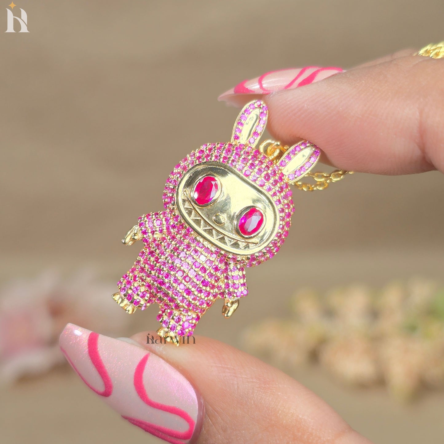 Pink CZ Diamond Teddy Bear Pendant | 925 Sterling Silver Bling Necklace