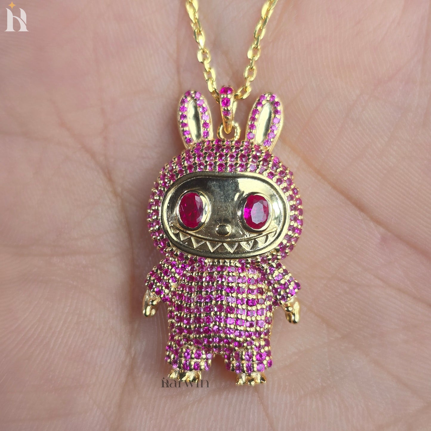 Pink CZ Diamond Teddy Bear Pendant | 925 Sterling Silver Bling Necklace