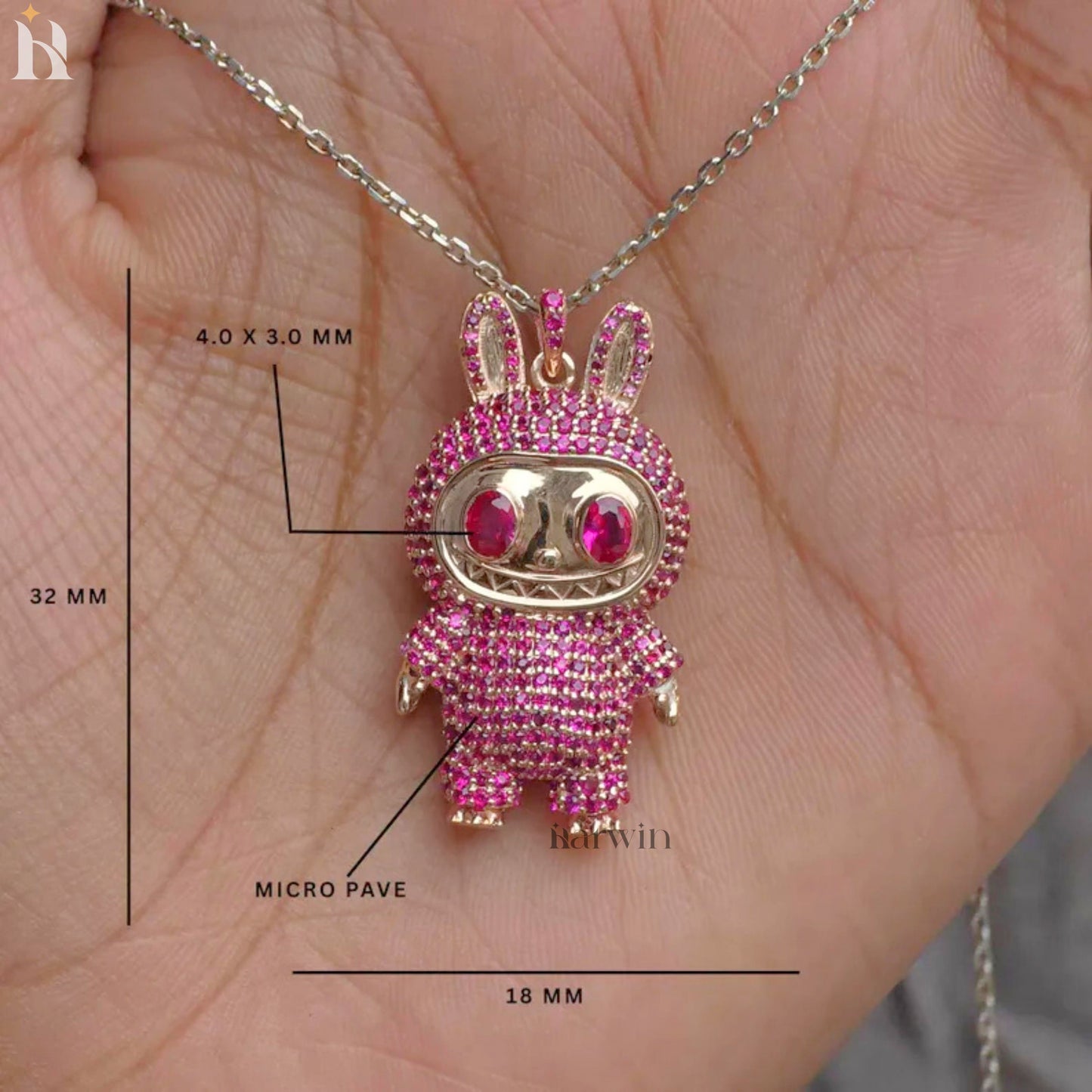 Pink CZ Diamond Teddy Bear Pendant | 925 Sterling Silver Bling Necklace