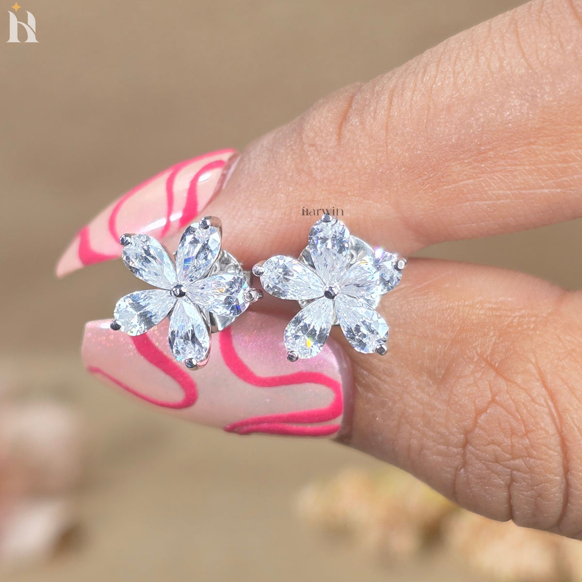 Pear Cut Diamond Moissanite Flower Studs, Bridal Jewelry Gift for Her