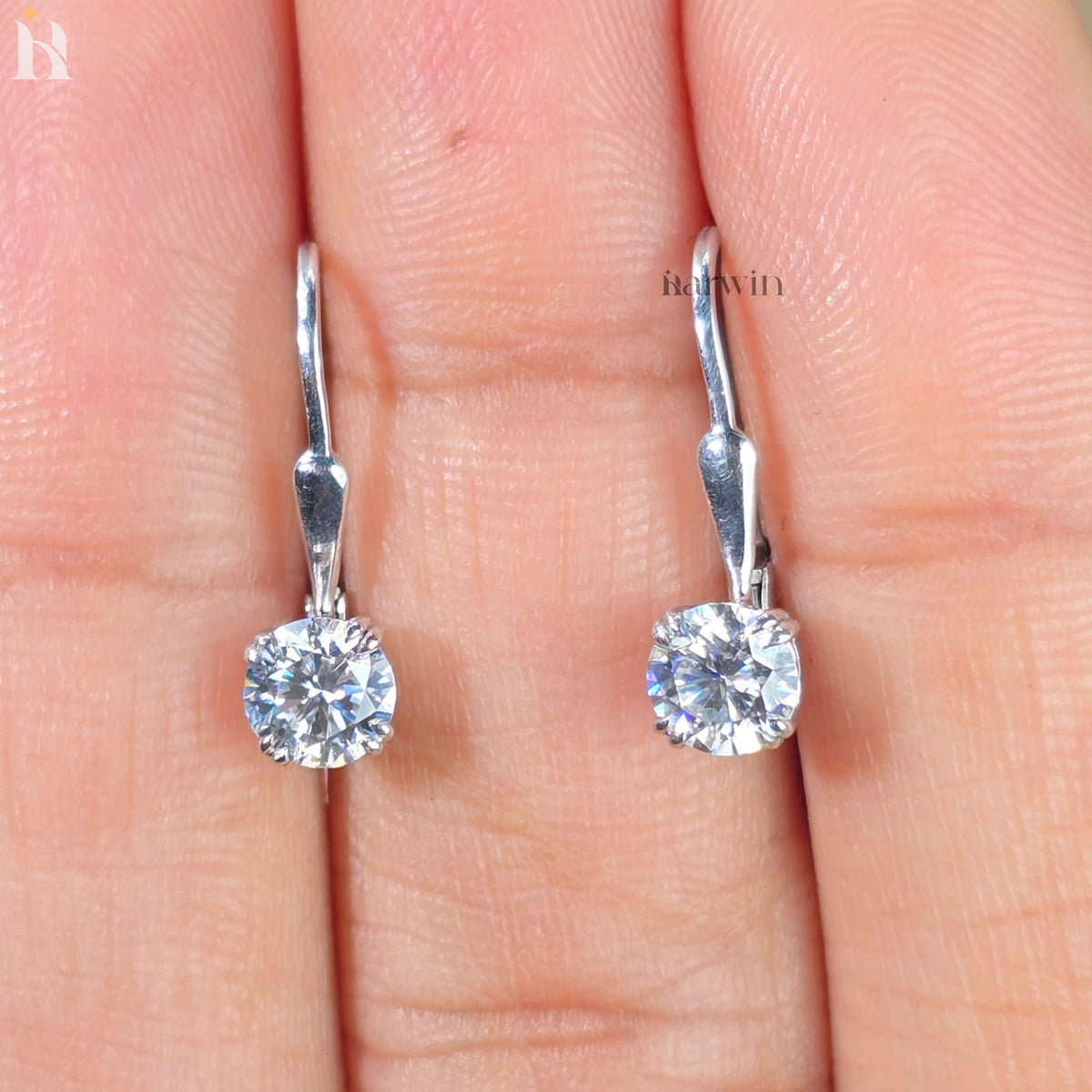 1 TCW Round Cut Moissanite Drop Dangle Earrings, Solitaire Double Prong Set Elegant Earrings