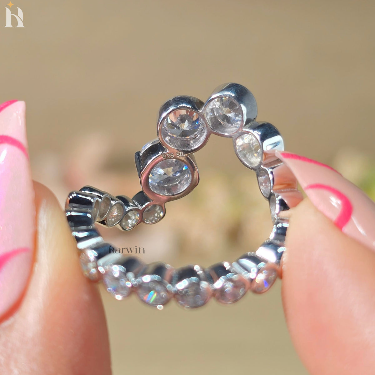 14k Solid Gold Bezel Set Diamond Spiral Stacking Ring, Unique Design Band