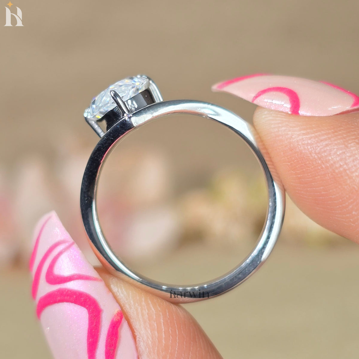 Marquise Cut Moissanite Engagement Ring, 14k Yellow Gold Chevron Band