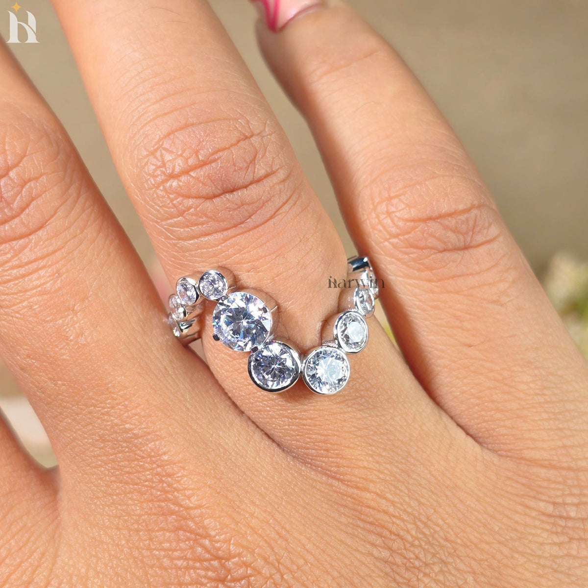 14k Solid Gold Bezel Set Diamond Spiral Stacking Ring, Unique Design Band