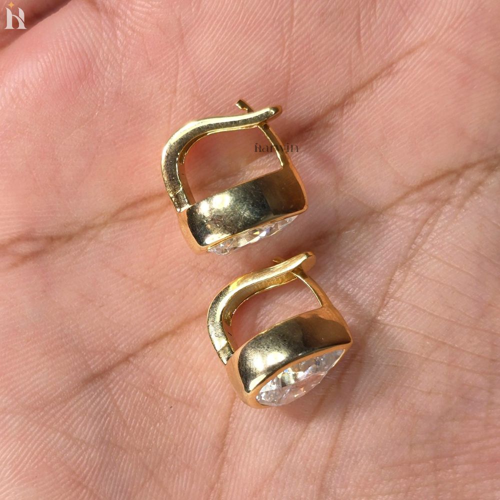 Pear Shape Gold Hoop Earrings Diamond Teardrop Studs Chunky Earring For Woman