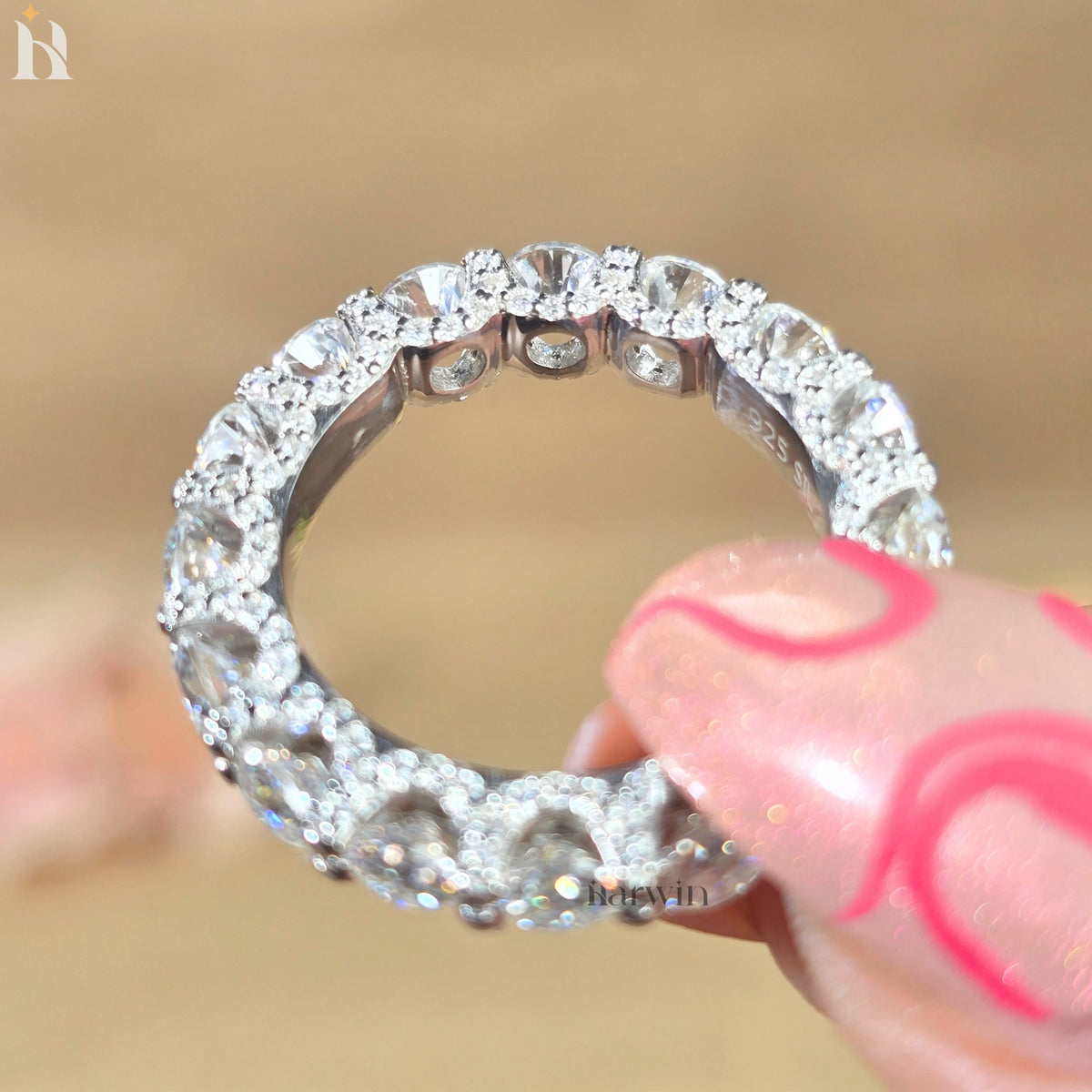 14k White Gold Moissanite Eternity Band | 4 mm Wide Wedding Ring
