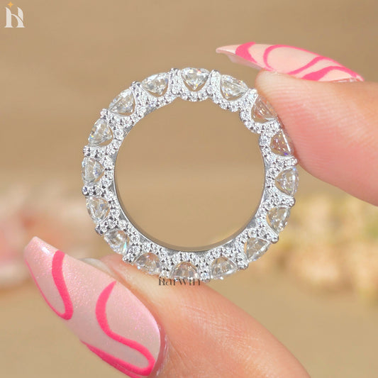 14k White Gold Moissanite Eternity Band | 4 mm Wide Wedding Ring