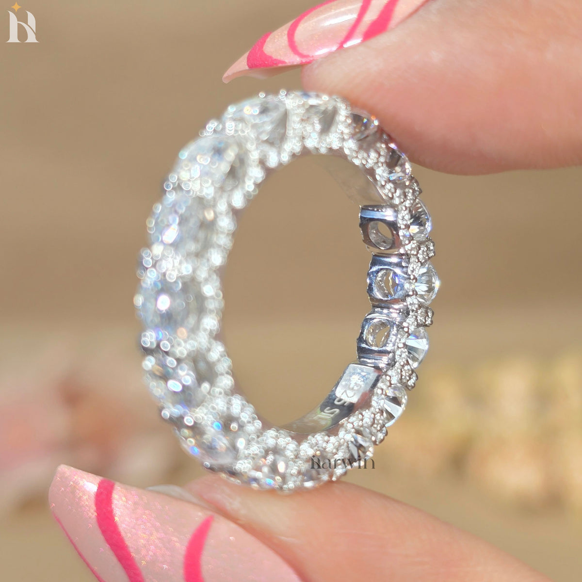 14k White Gold Moissanite Eternity Band | 4 mm Wide Wedding Ring