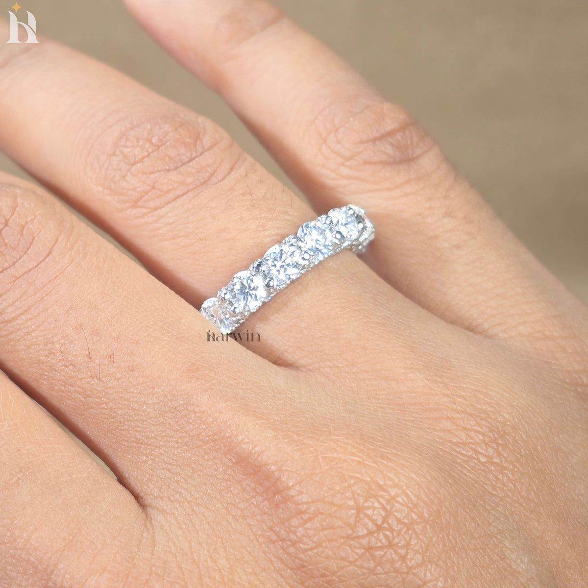 14k White Gold Moissanite Eternity Band | 4 mm Wide Wedding Ring
