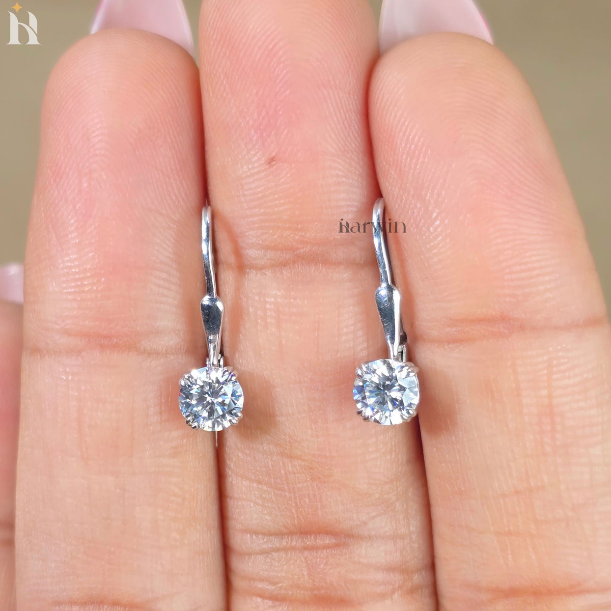 1 TCW Round Cut Moissanite Drop Dangle Earrings, Solitaire Double Prong Set Elegant Earrings