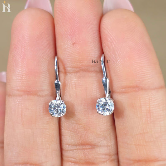 1 TCW Round Cut Moissanite Drop Dangle Earrings, Solitaire Double Prong Set Elegant Earrings