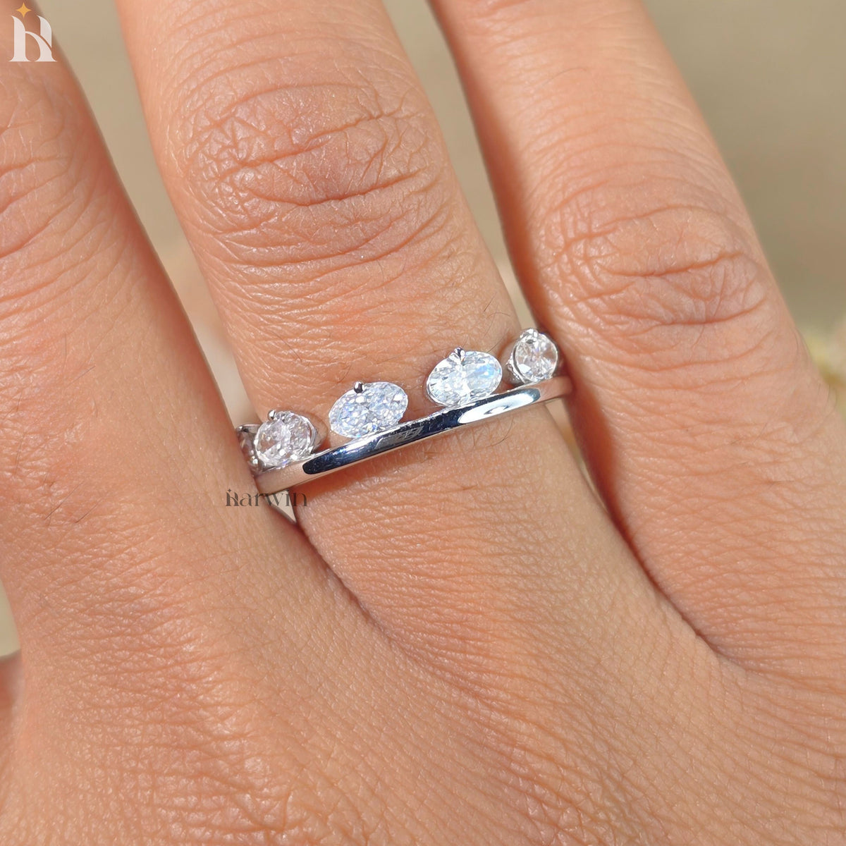 Oval Cut Moissanite Band Ring, Sterling Silver Eternity Wedding Ring, Anniversary Gift for Women
