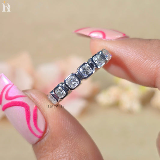 Bezel Set Asscher Cut Moissanite Full Eternity Wedding Band