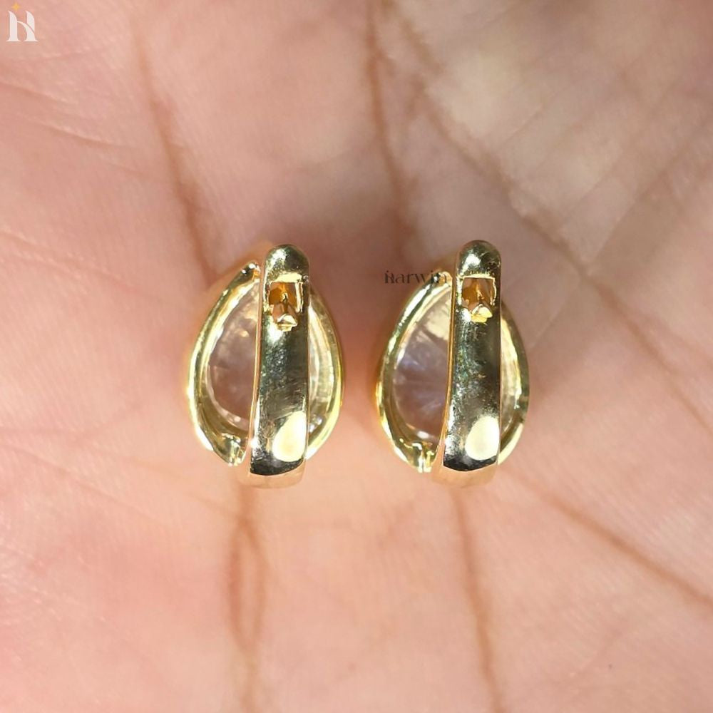 Pear Shape Gold Hoop Earrings Diamond Teardrop Studs Chunky Earring For Woman