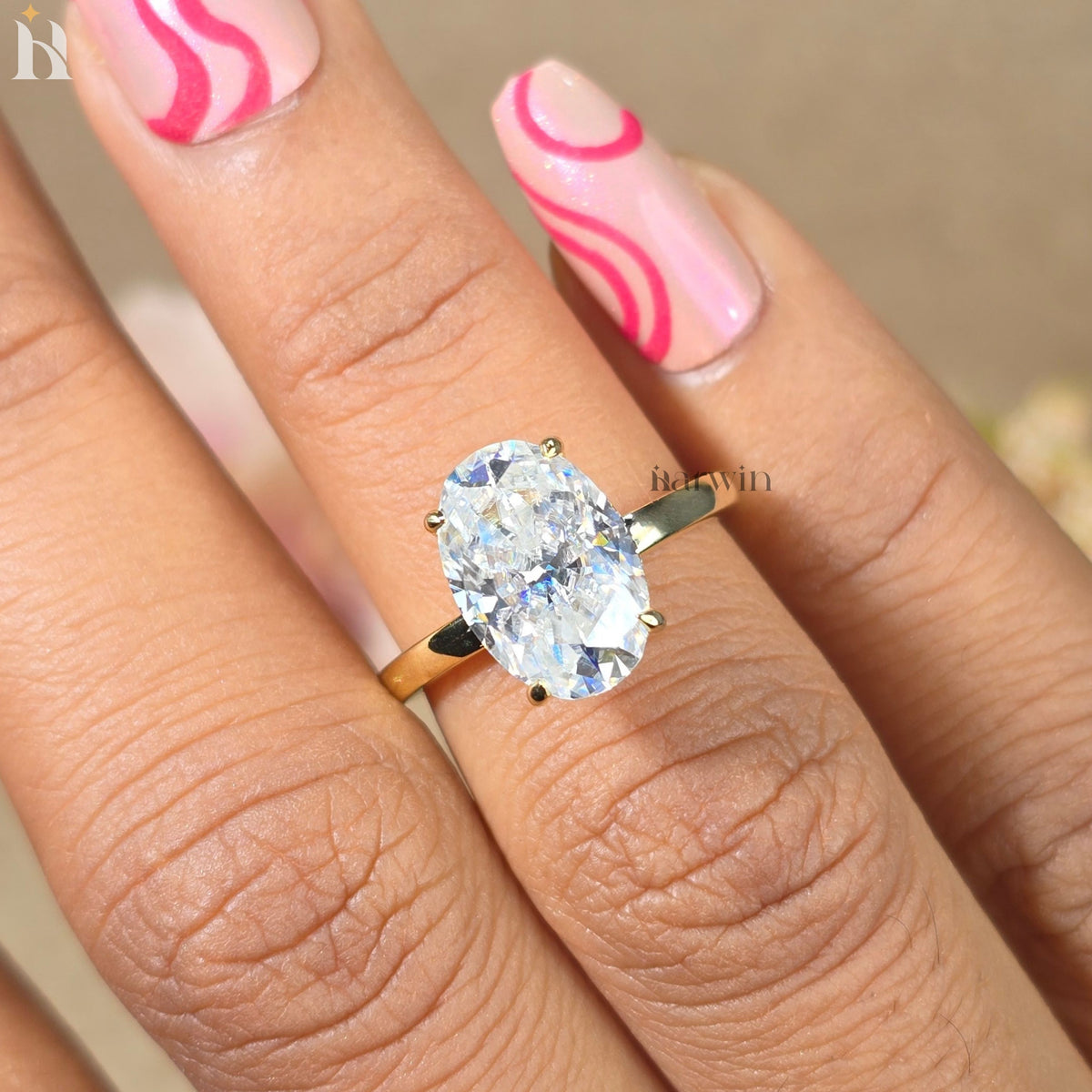 3.5CT Oval Diamond Engagement Ring, Hidden Halo Yellow Gold Ring