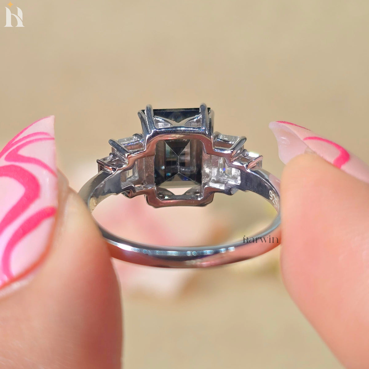 Tourmaline Engagement Ring, Solid Gold Diamond Ring, Art Deco Wedding Ring by Harwinjewels