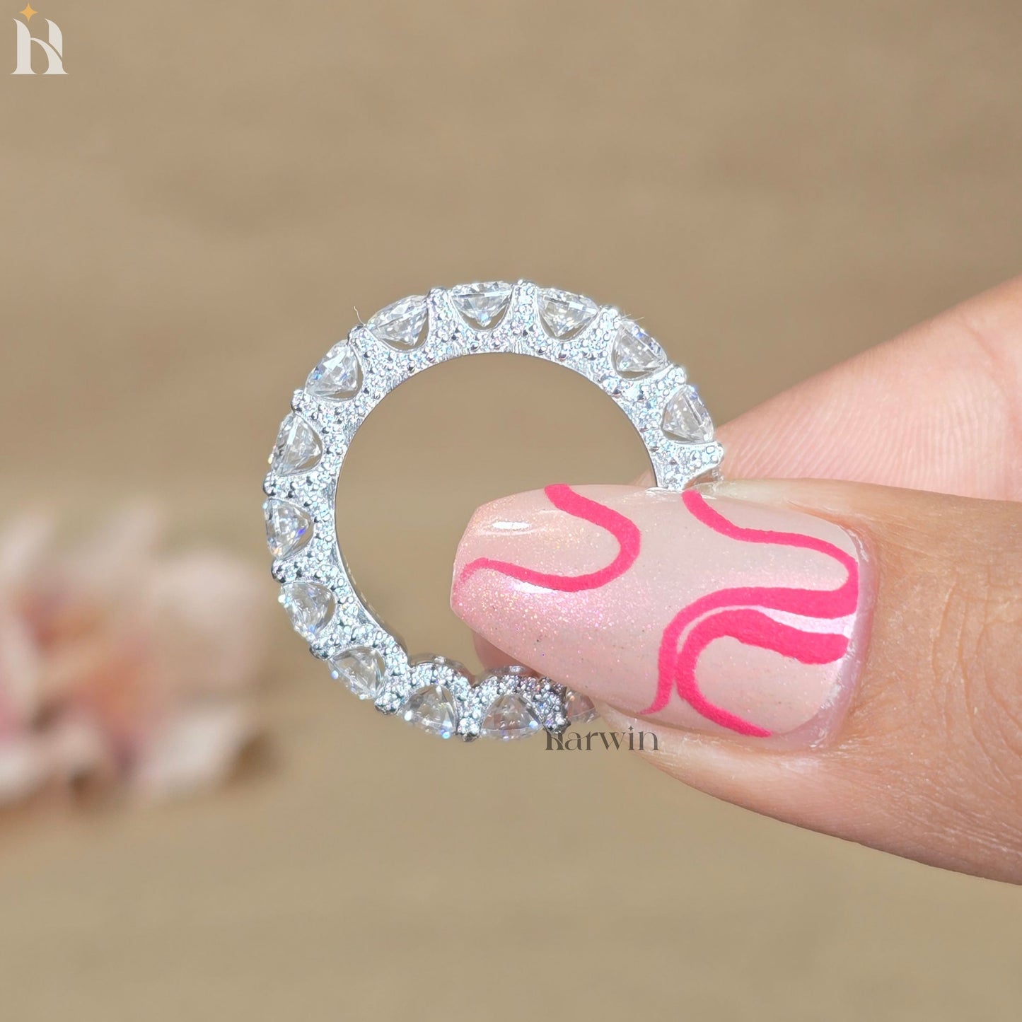 14k White Gold Moissanite Eternity Band | 4mm Wide Wedding Ring