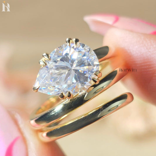 2.5CT Pear Moissanite Spiral Engagement Ring Gold Modern Bridal Ring