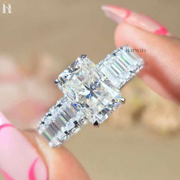 5CT Radiant Moissanite Engagement Ring Micro pave Eternity Band white Gold Heiress Wedding Set