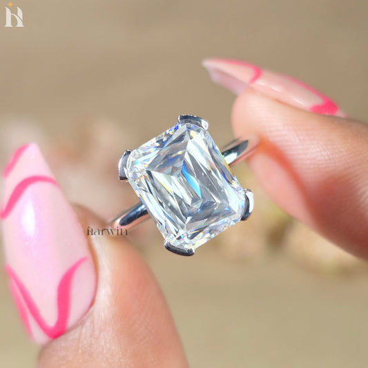 5CT Elongated Cushion Cut Moissanite Engagement Ring For Woman, Minimal Daily Wear Ring