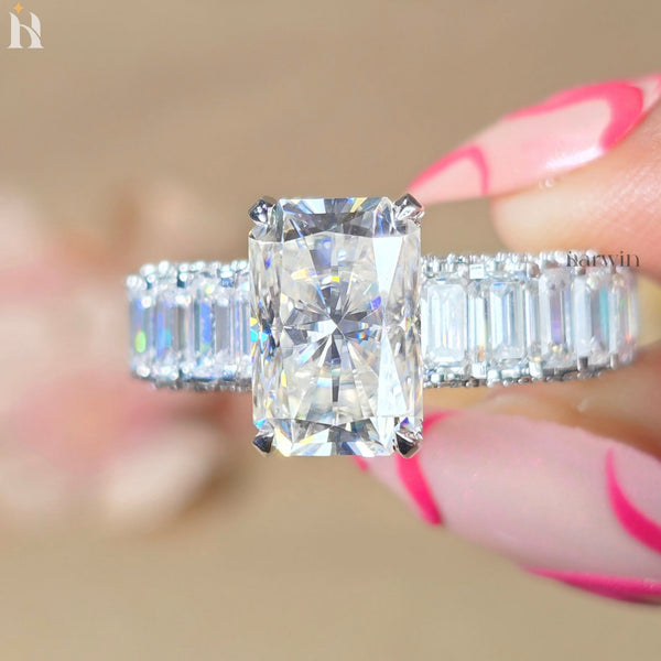 5CT Radiant Moissanite Engagement Ring Micro pave Eternity Band white Gold Heiress Wedding Set