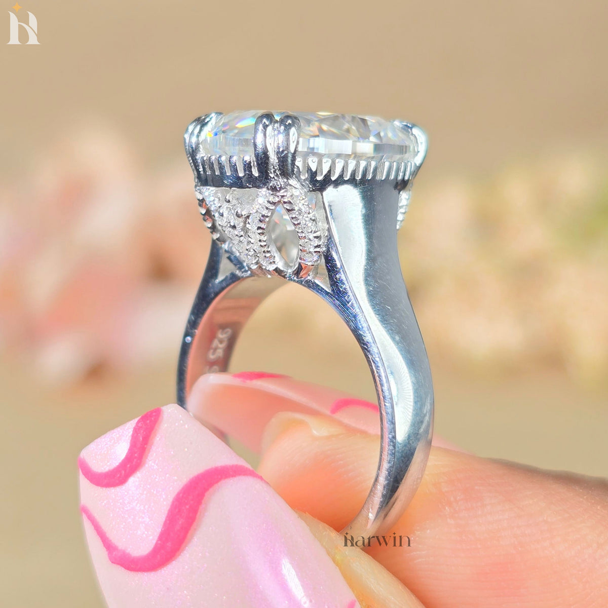 11 CT Cushion Cut Moissanite Engagement Ring with Bezel Setting