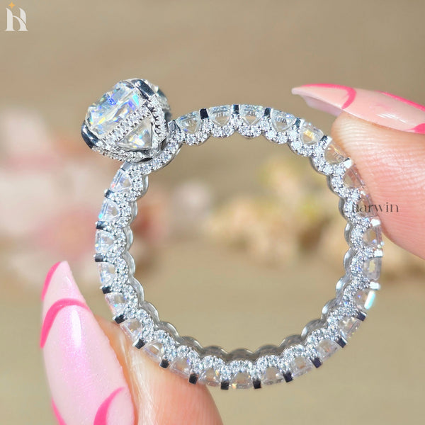 5CT Radiant Moissanite Engagement Ring Micro pave Eternity Band white Gold Heiress Wedding Set