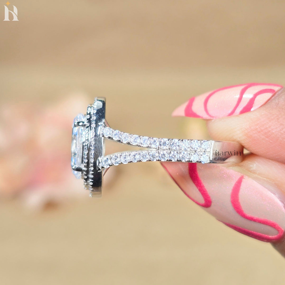 Double Halo Oval Center Stone Engagement Ring Bridal Diamond Ring