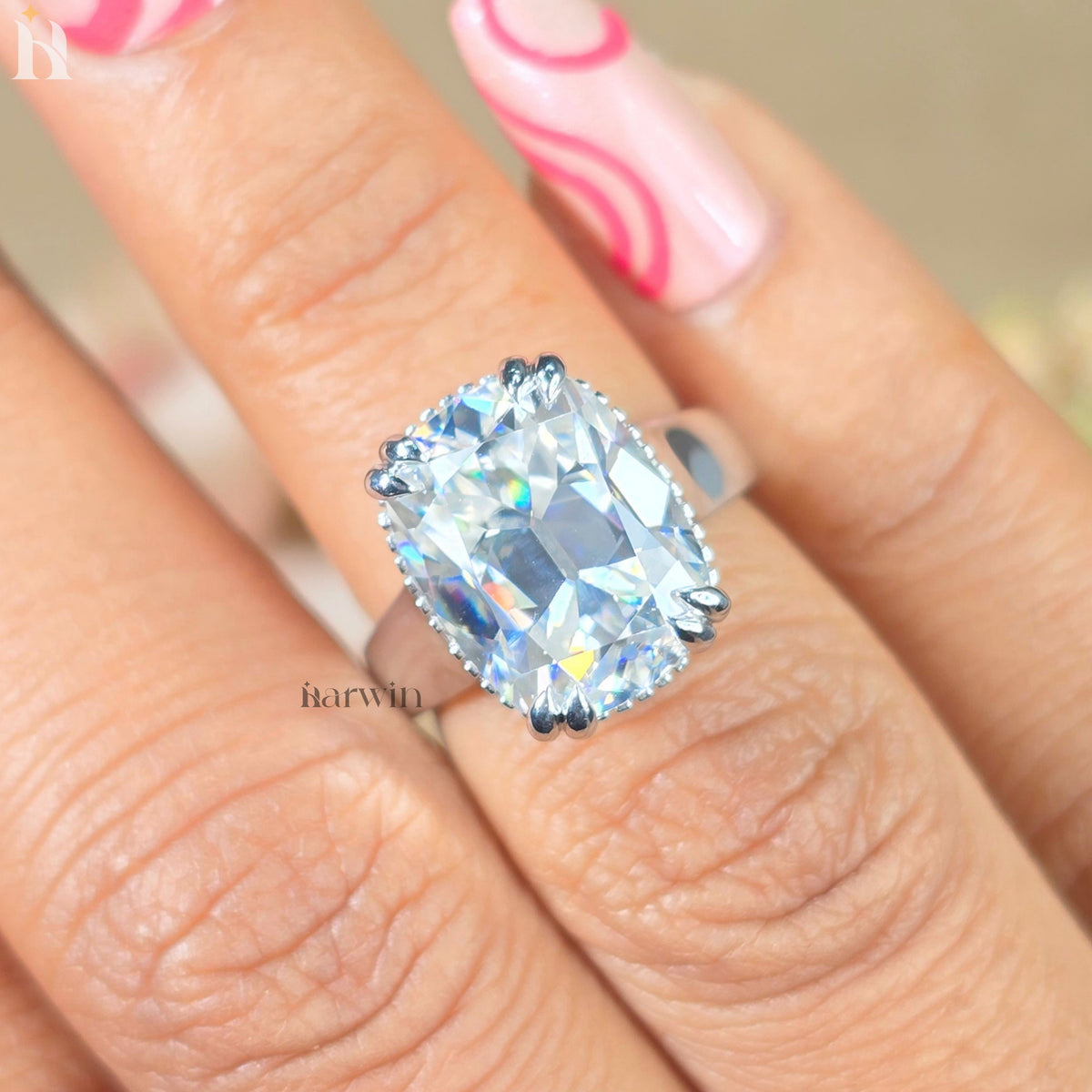 11 CT Cushion Cut Moissanite Engagement Ring with Bezel Setting