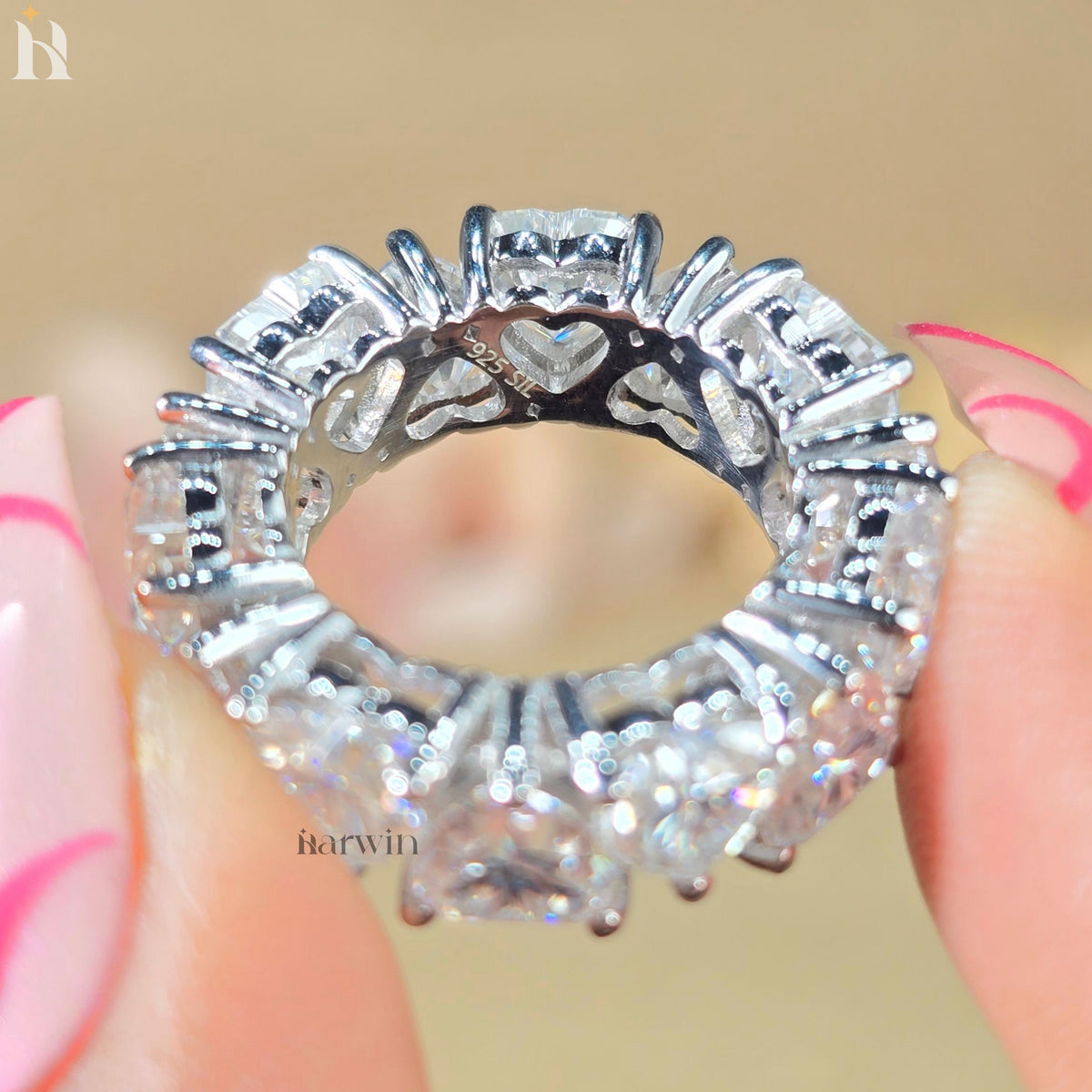 5.5 MM Heart Cut Moissanite Full Eternity Band Wedding Ring