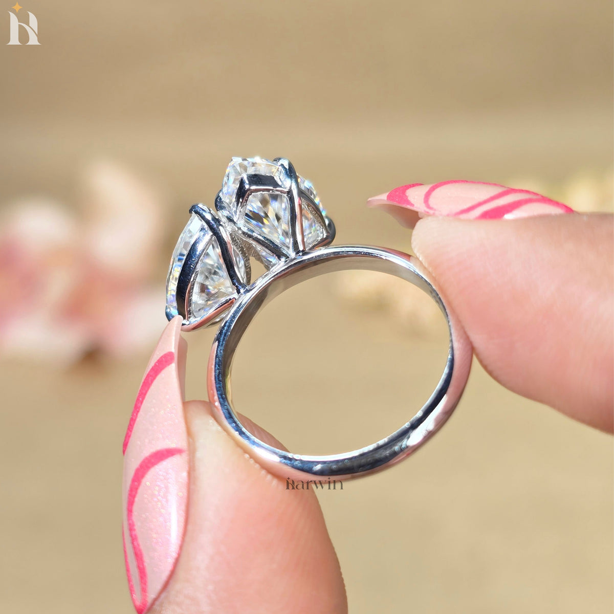 3CT Marquise & 2CT Pear Cut Moissanite Toi Et Moi Ring, Two Stone Engagement Ring