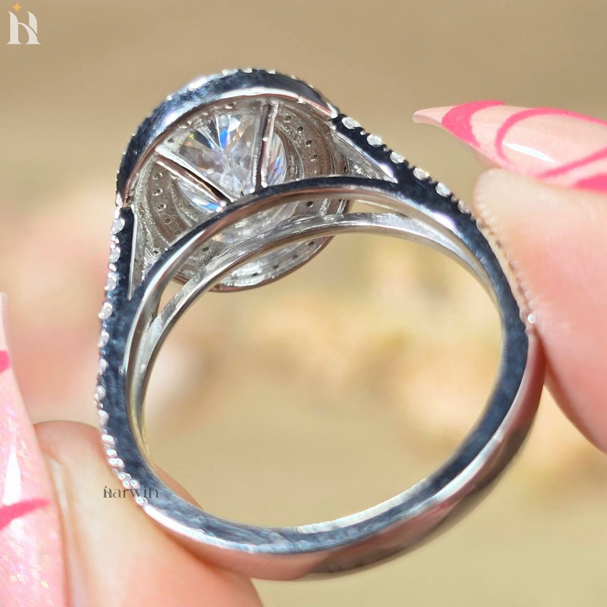 Double Halo Oval Center Stone Engagement Ring Bridal Diamond Ring