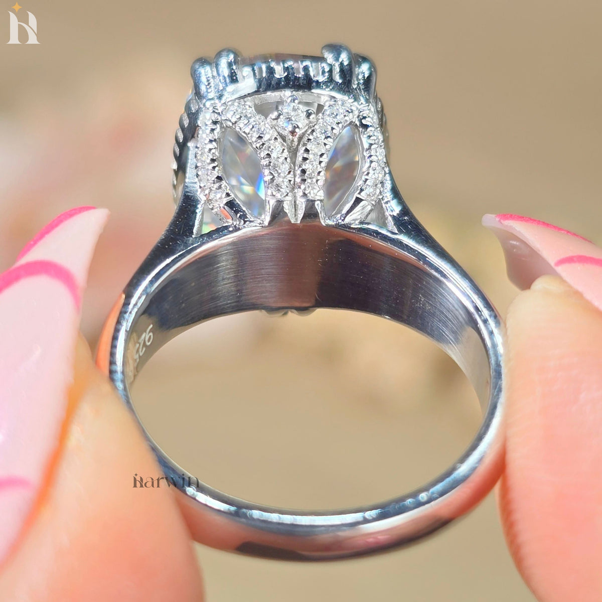 11 CT Cushion Cut Moissanite Engagement Ring with Bezel Setting
