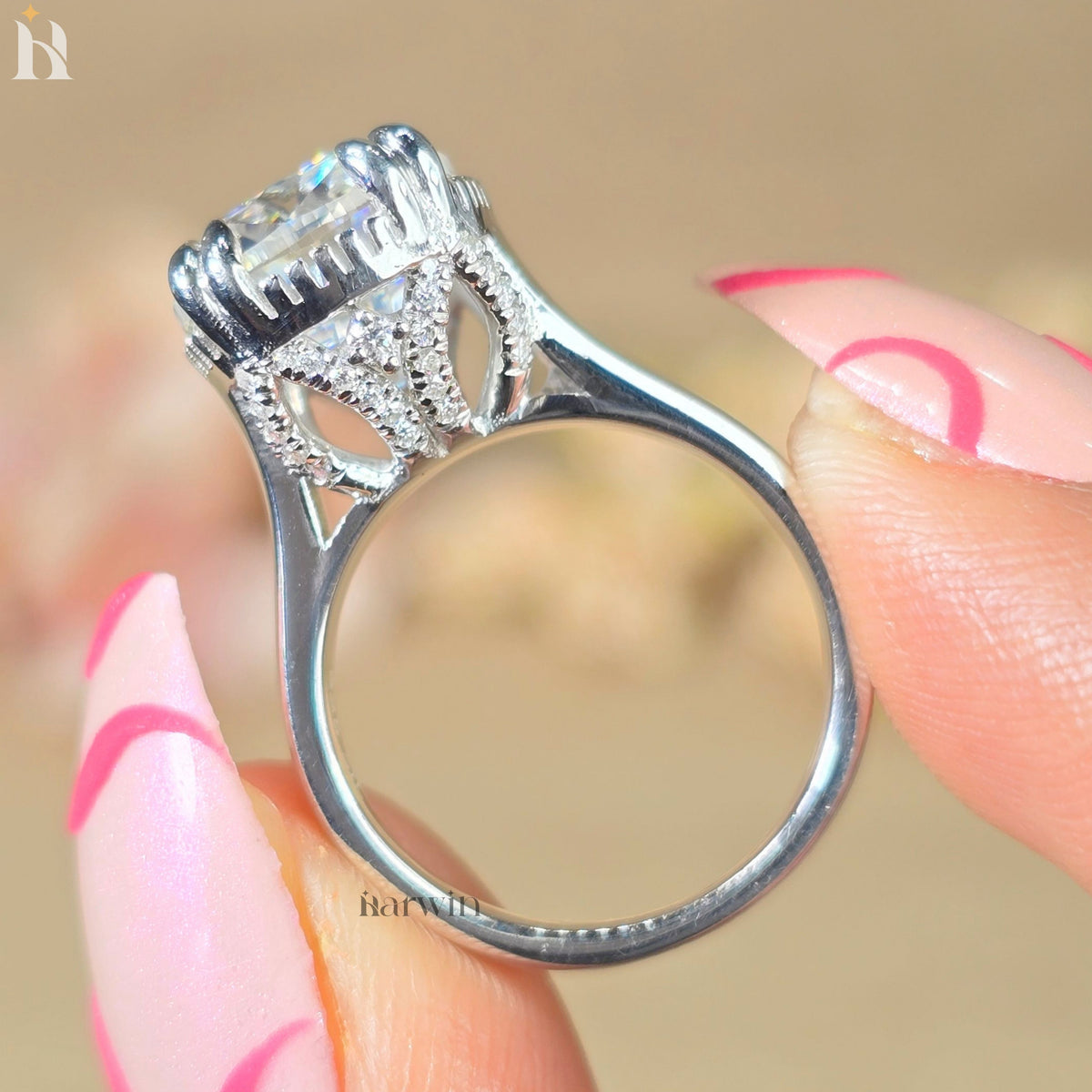 11 CT Cushion Cut Moissanite Engagement Ring with Bezel Setting