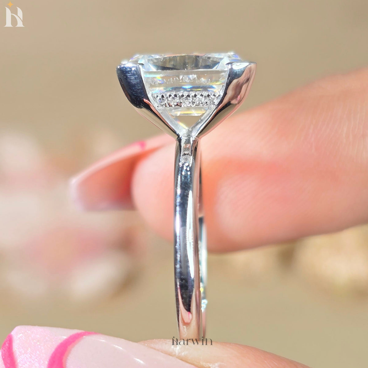 5CT Elongated Cushion Cut Moissanite Engagement Ring For Woman, Minimal Daily Wear Ring