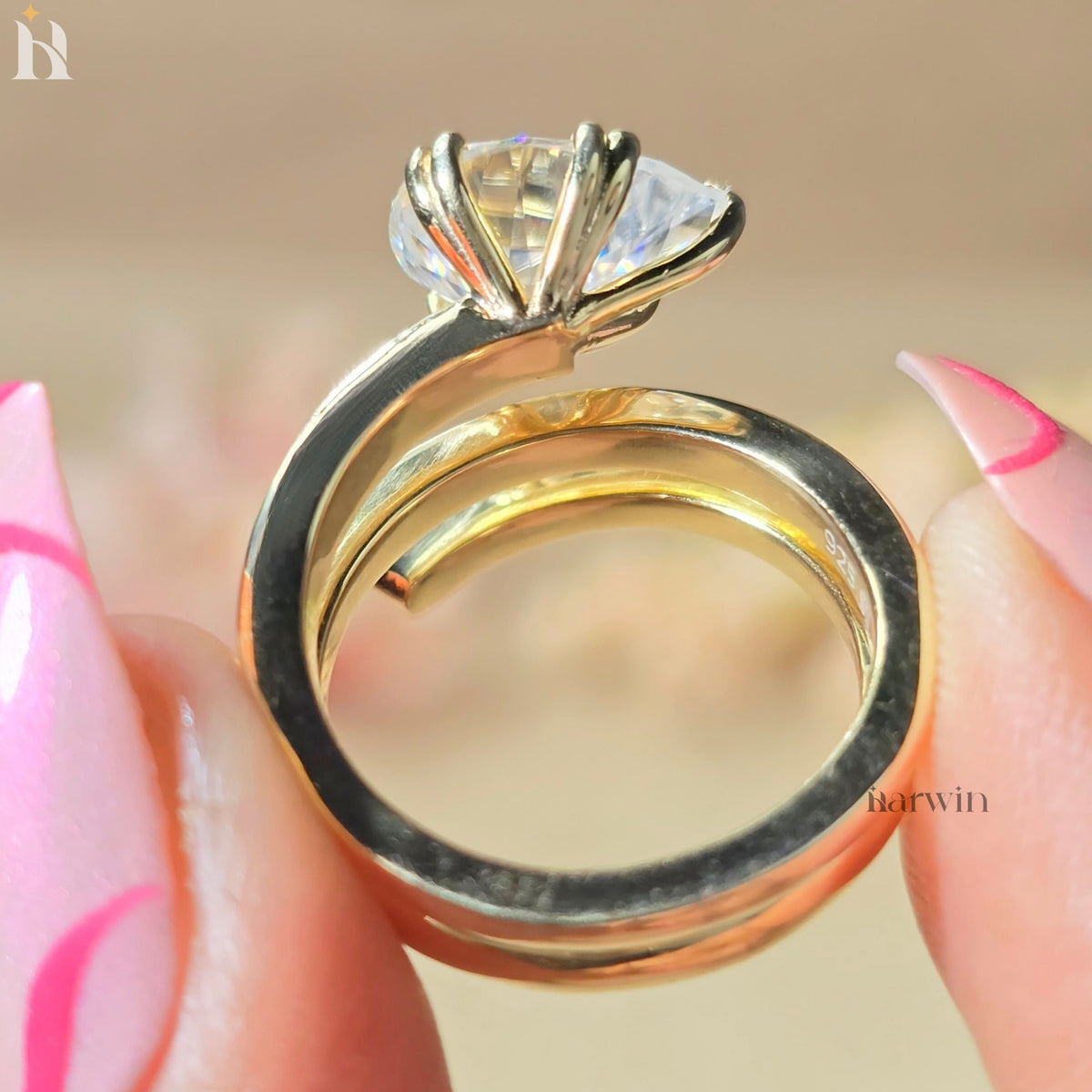 2.5CT Pear Moissanite Spiral Engagement Ring Gold Modern Bridal Ring