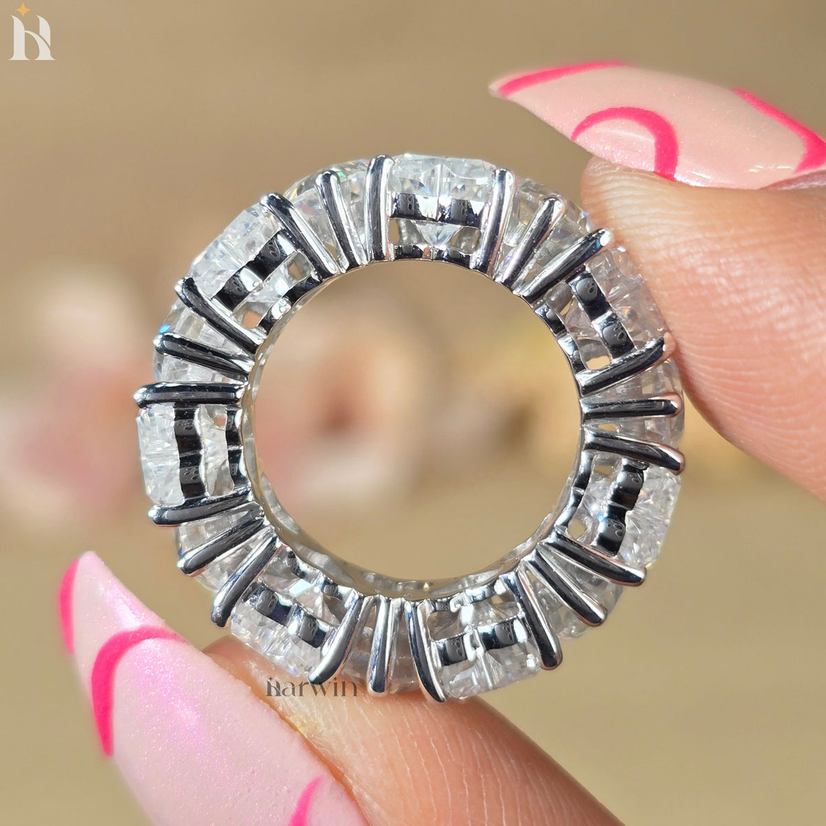 5.5 MM Heart Cut Moissanite Full Eternity Band Wedding Ring
