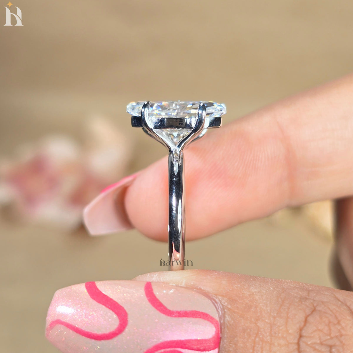 3CT Marquise & 2CT Pear Cut Moissanite Toi Et Moi Ring, Two Stone Engagement Ring
