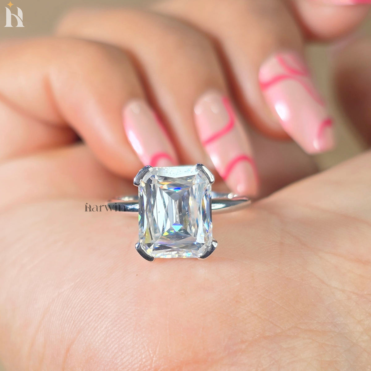 5CT Elongated Cushion Cut Moissanite Engagement Ring For Woman, Minimal Daily Wear Ring