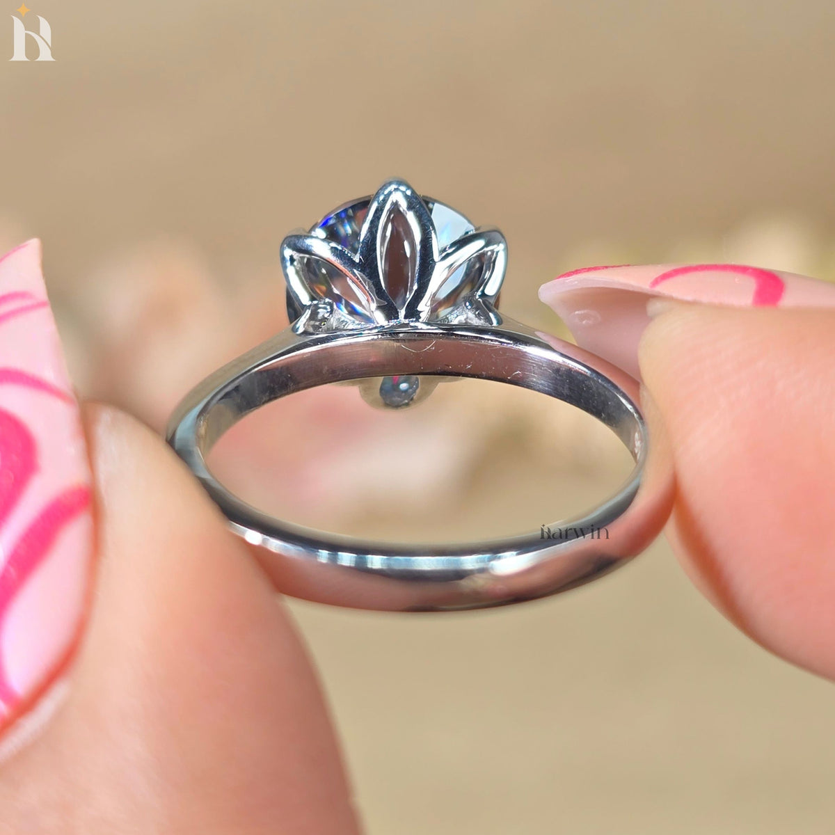 3CT Gray Round Cut Moissanite Anniversary Ring, Tulip Setting Solitaire in 14K White Gold Ring