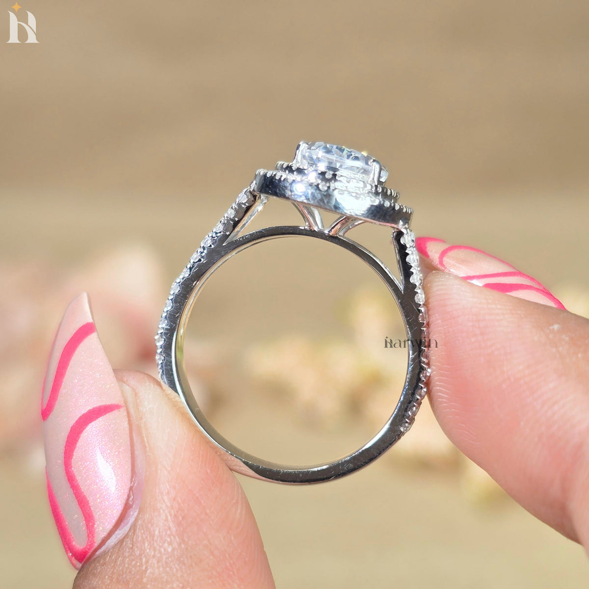 Double Halo Oval Center Stone Engagement Ring Bridal Diamond Ring