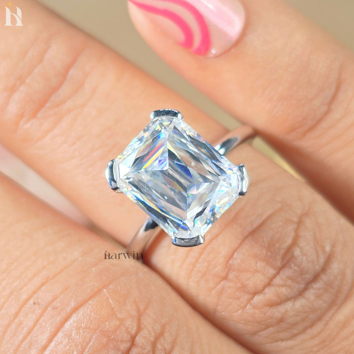 5CT Elongated Cushion Cut Moissanite Engagement Ring For Woman, Minimal Daily Wear Ring