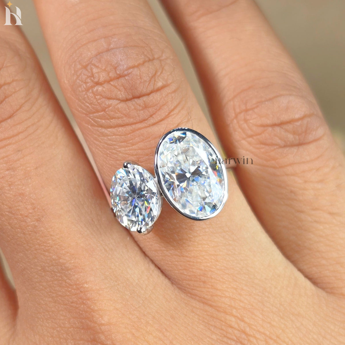 Toi Moi Oval Moissanite Engagement Ring Two Stone Ring Unique Bridal Ring Double Oval Wedding Ring Solid Gold Promise Ring Gift for Her