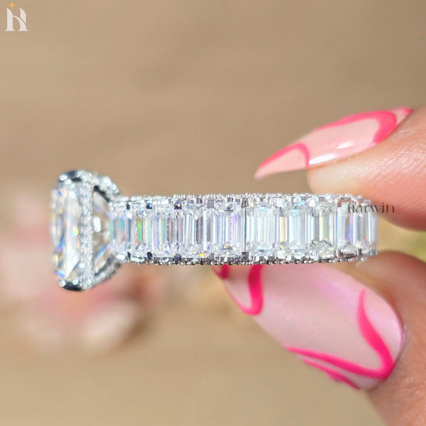 5CT Radiant Moissanite Engagement Ring Micro pave Eternity Band white Gold Heiress Wedding Set