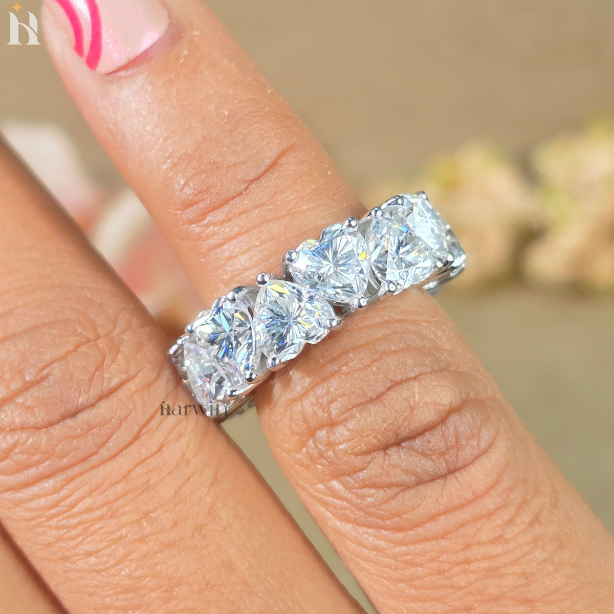 5.5 MM Heart Cut Moissanite Full Eternity Band Wedding Ring