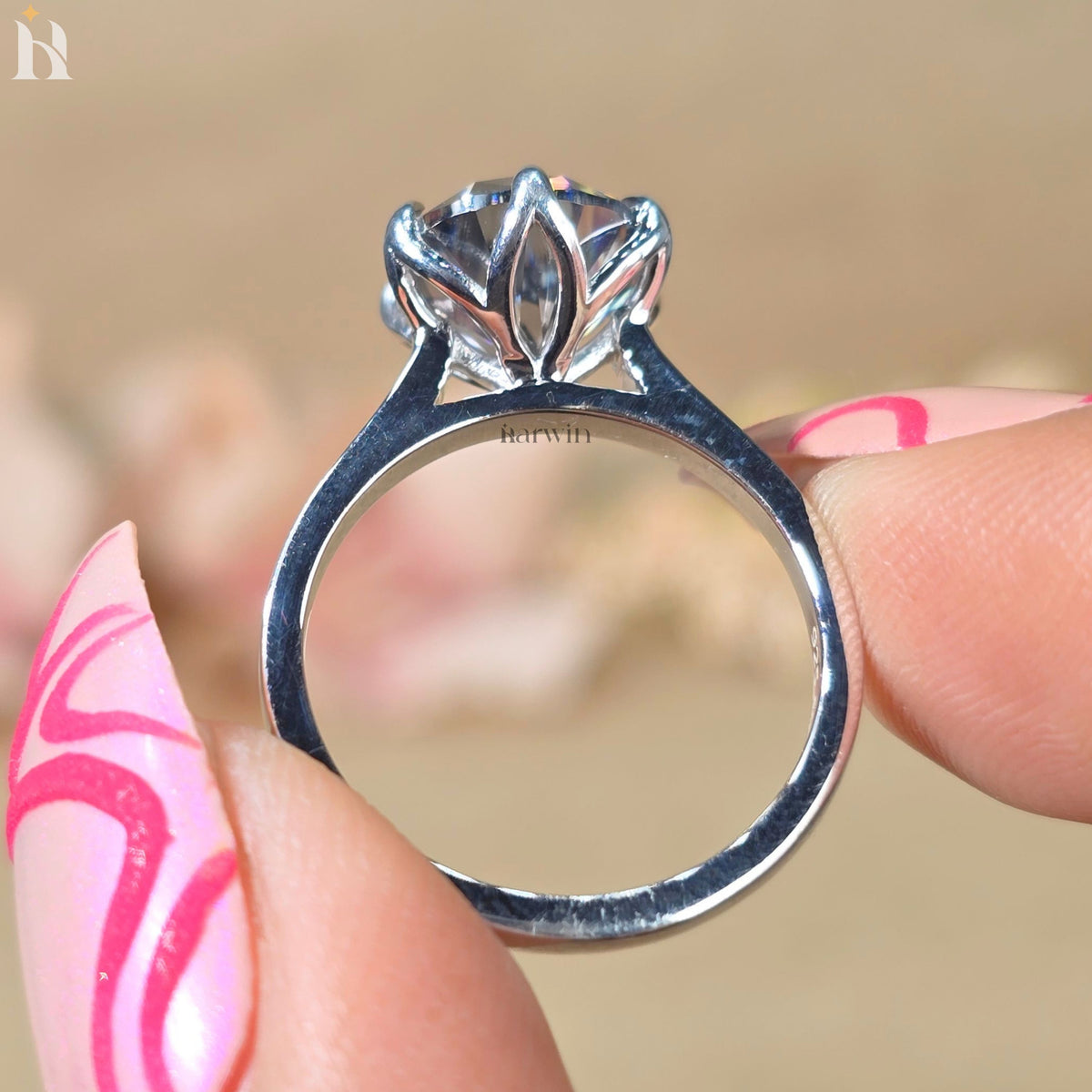 3CT Gray Round Cut Moissanite Anniversary Ring, Tulip Setting Solitaire in 14K White Gold Ring