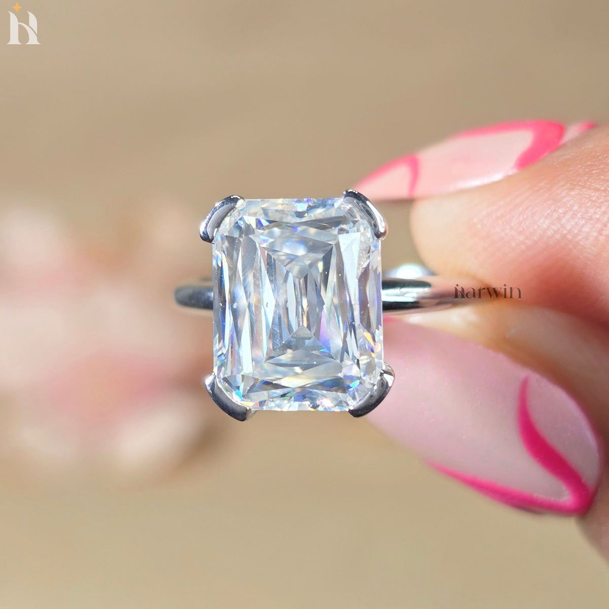 5CT Elongated Cushion Cut Moissanite Engagement Ring For Woman, Minimal Daily Wear Ring